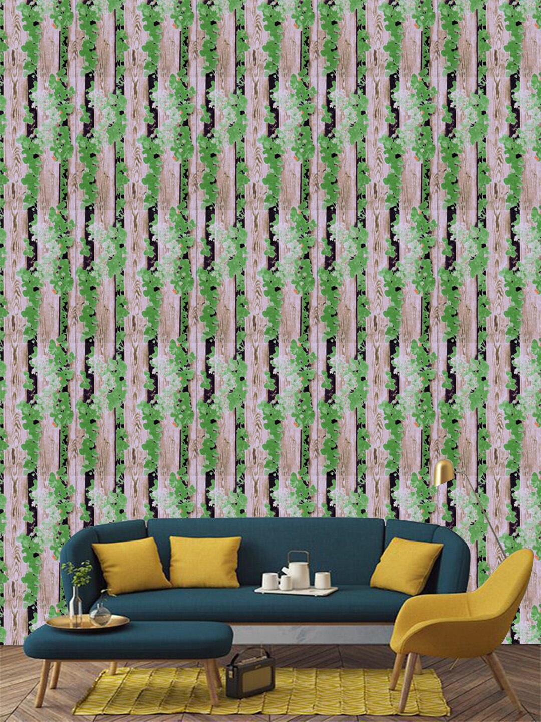 

Jaamso Royals Vintage Brown Wood and Green Leaves Self Adhesive Wallpaper