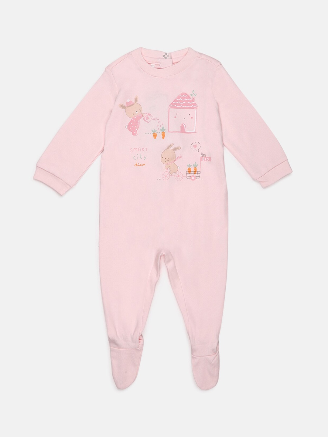 Chicco Infant Kids Pink & Beige Printed Sleepsuit