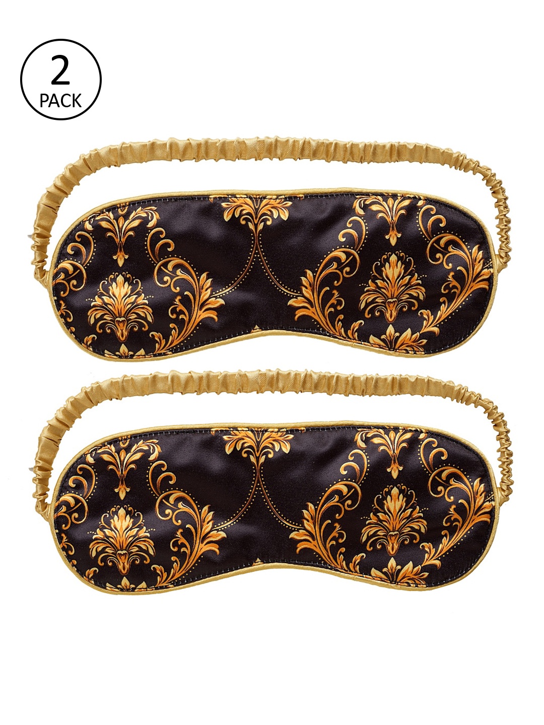 

DECOREALM Unisex Pack Of 2 Black & Orange Printed Travel Eye Masks
