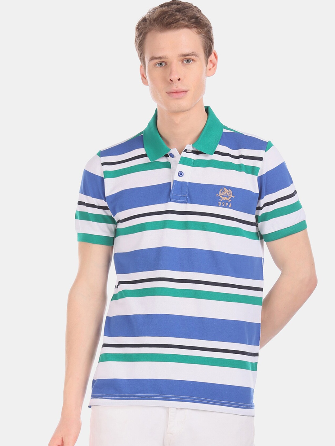 

U.S. Polo Assn. Men Multicoloured Striped Polo Collar T-shirt, Multi