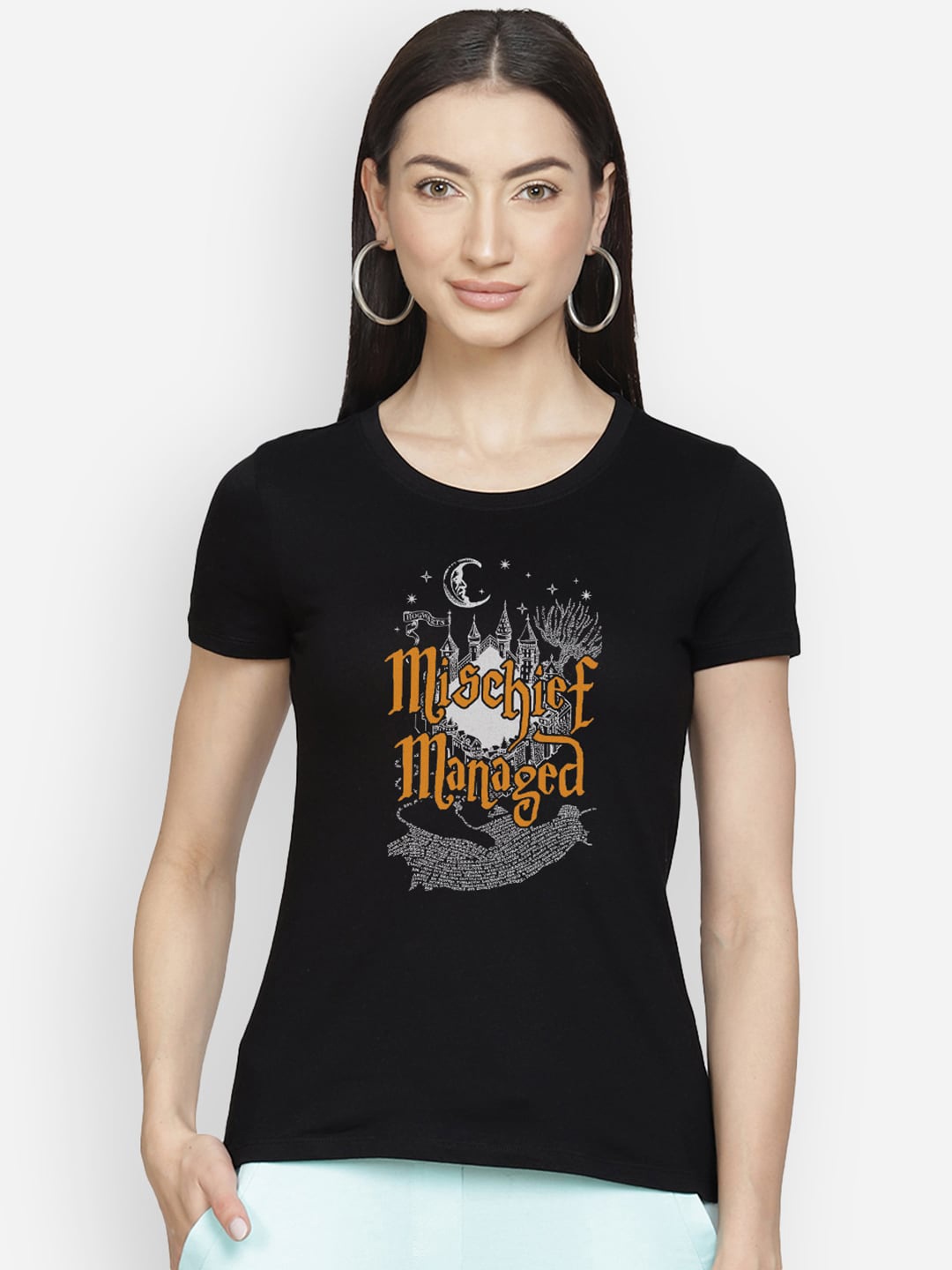 

Free Authority Women Black Harry Potter Printed Round Neck T-shirt