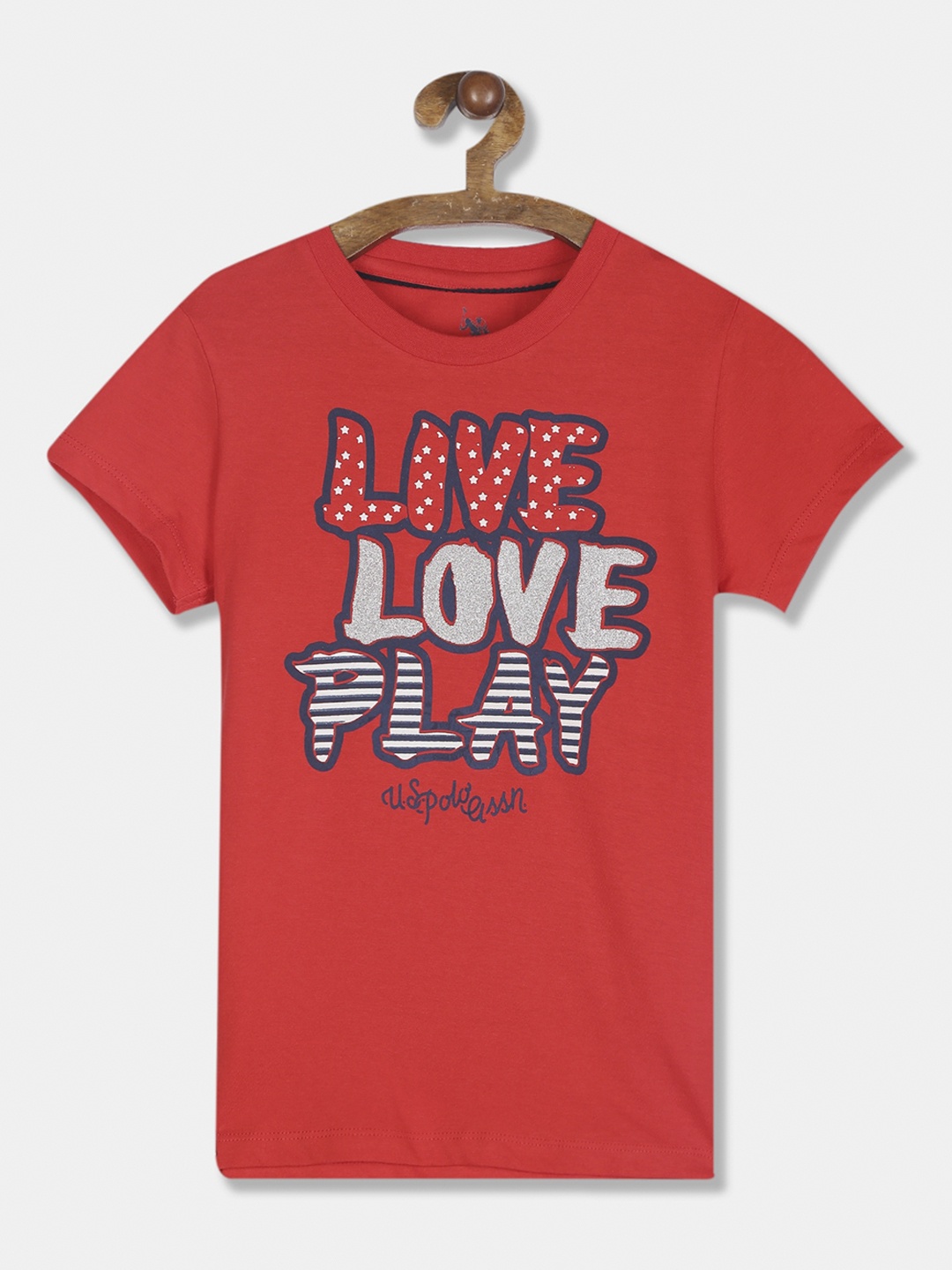 

U.S. Polo Assn. Kids Girls Red Printed Round Neck T-shirt
