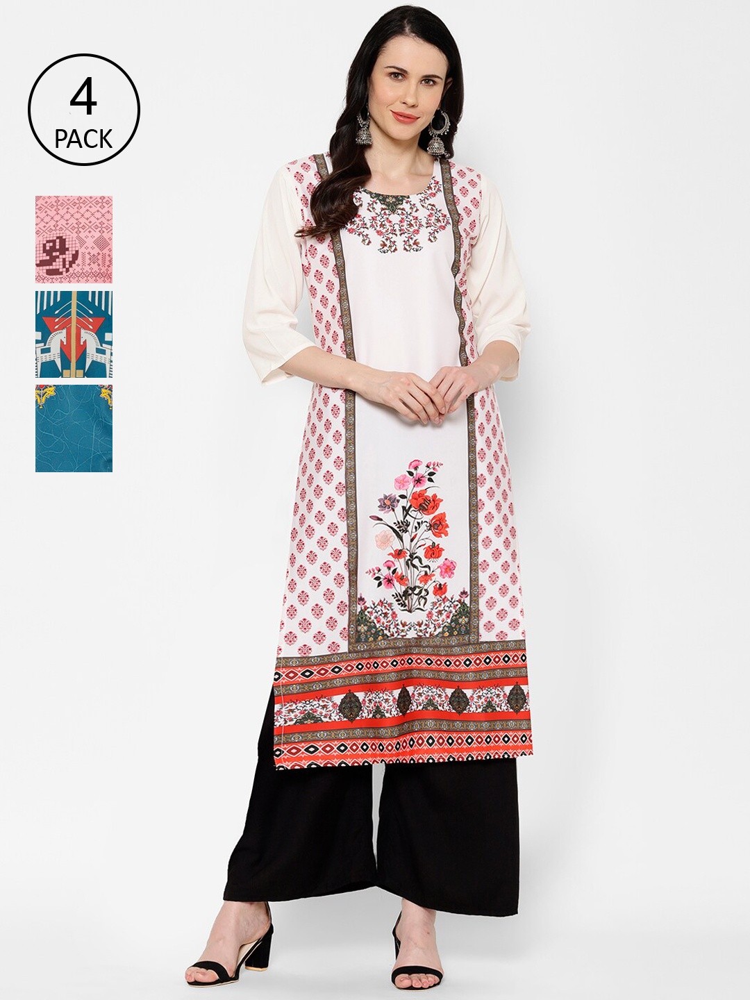 

7Threads Women Pack of 4 Printed Straight Kurta, Multi