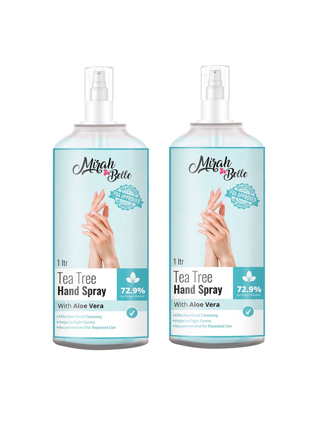 

Mirah Belle Unisex Pack Of 2 Tea Tree Aloe Vera Hand Spray Sanitizer 2 ltr, Blue