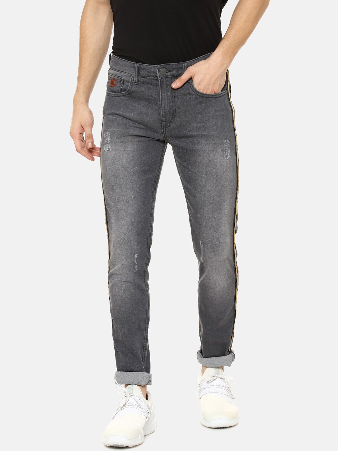 

Campus Sutra Men Grey Tapered Fit Jeans with Side Stripes