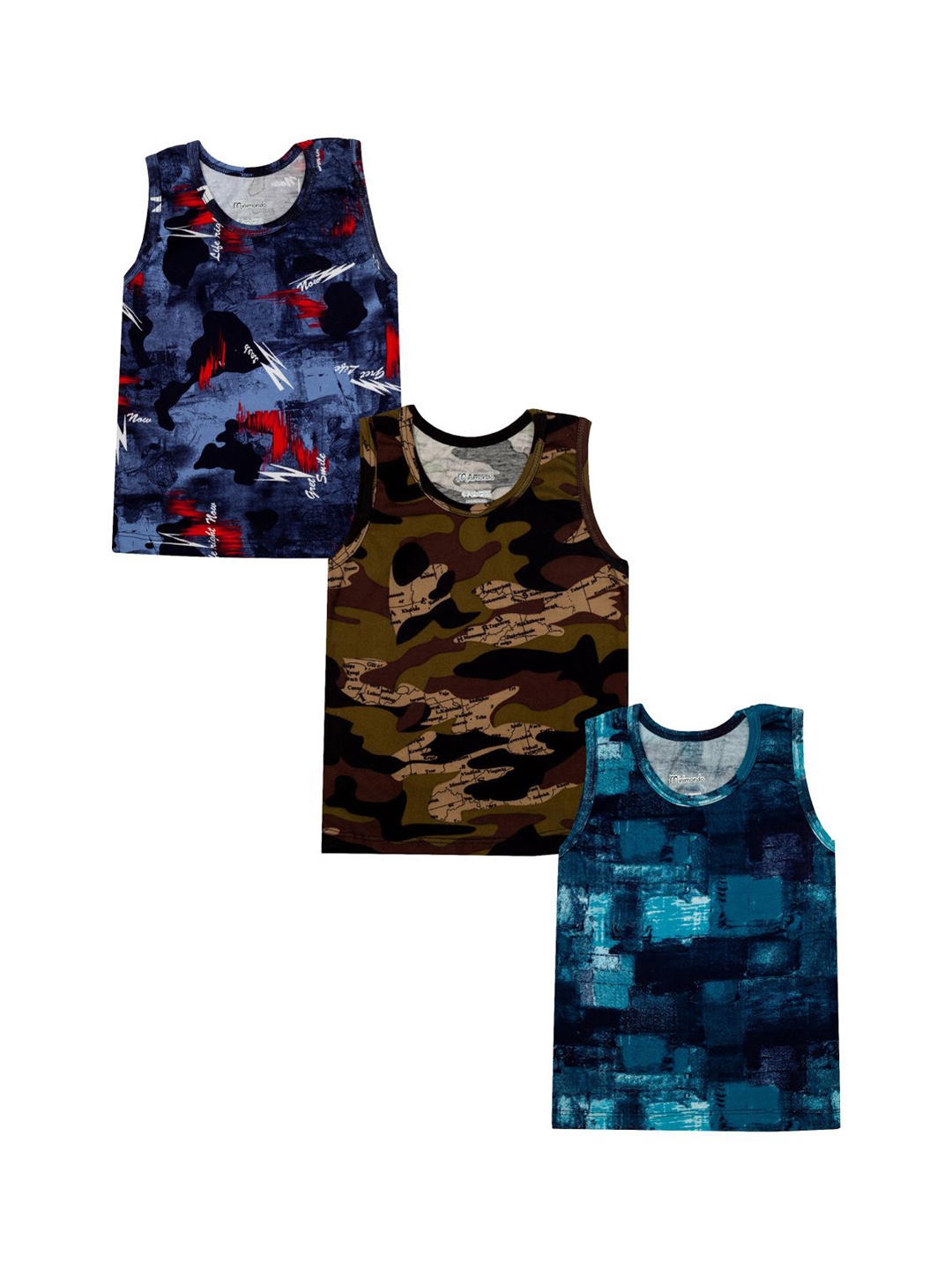 

Zoom Minimondo Boys Pack Of 3 Multicoloured Printed Innerwear Vests, Brown