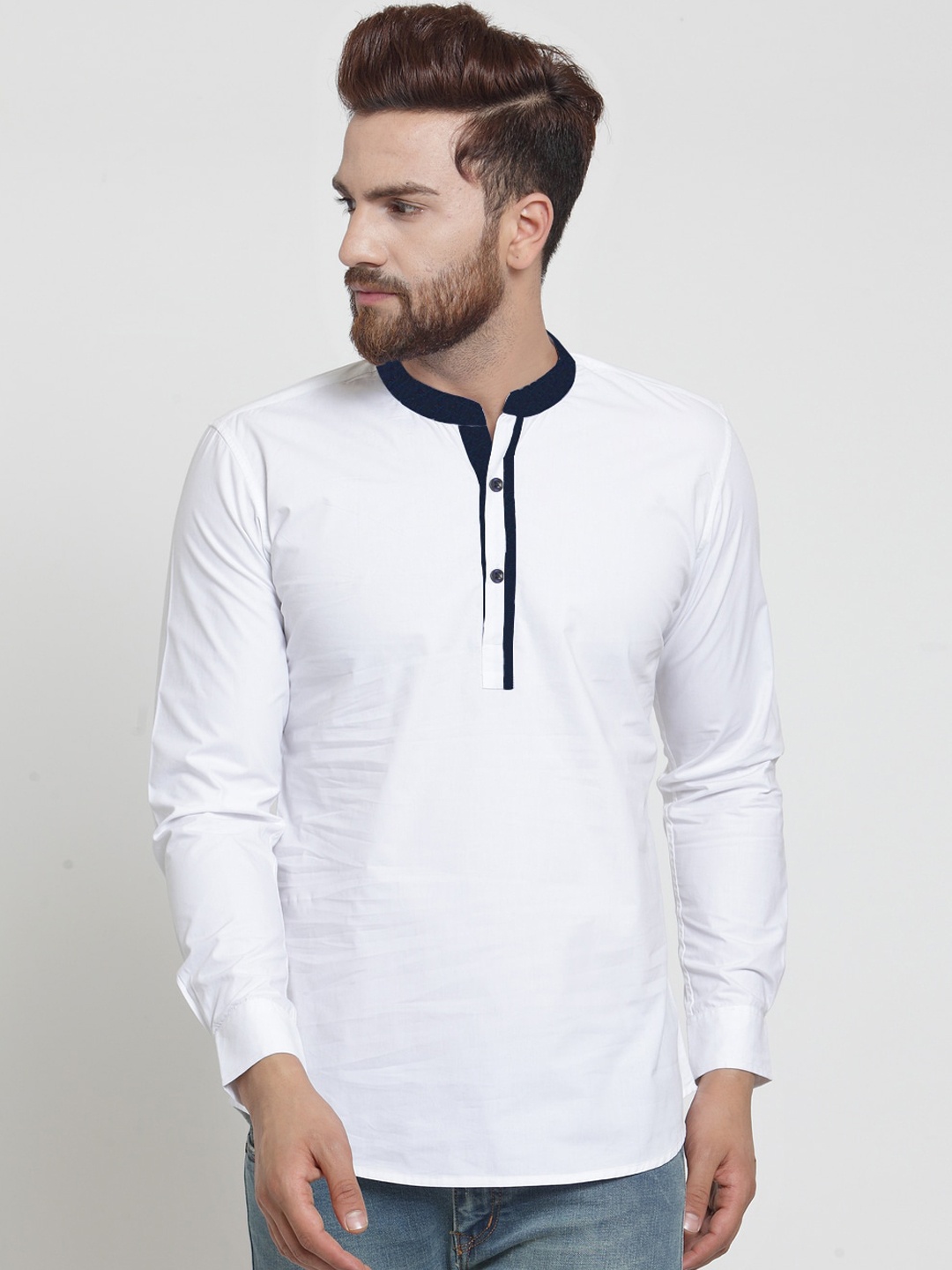 

Purple State Men White Solid Straight Kurta
