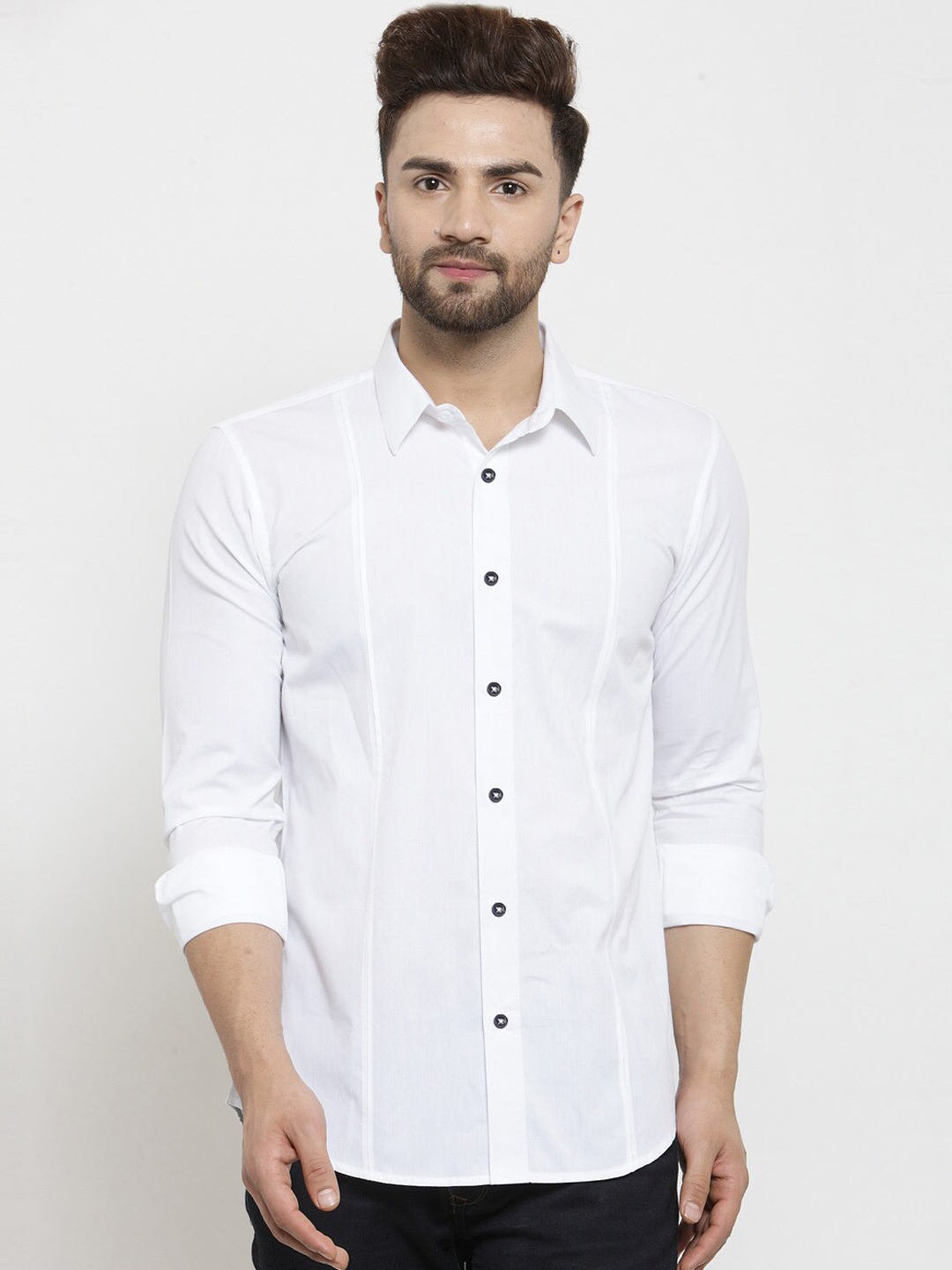 WESTCLO Men White Slim Fit Solid Casual Shirt