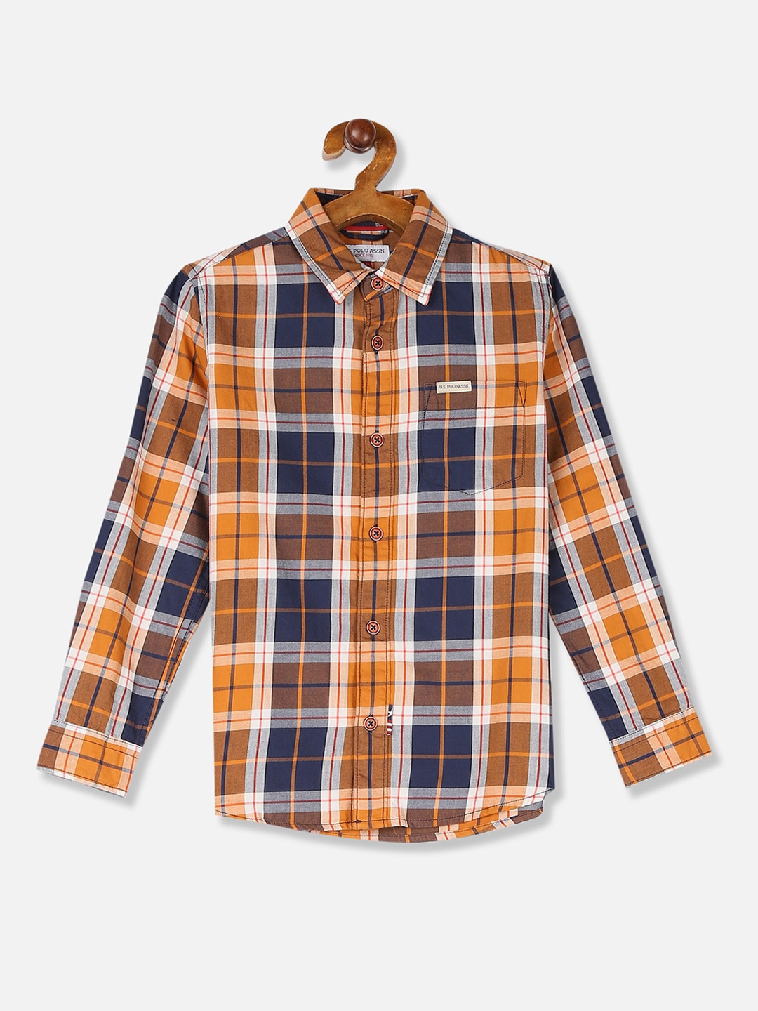 

U.S. Polo Assn. Kids Boys Orange & Blue Regular Fit Checked Casual Shirt