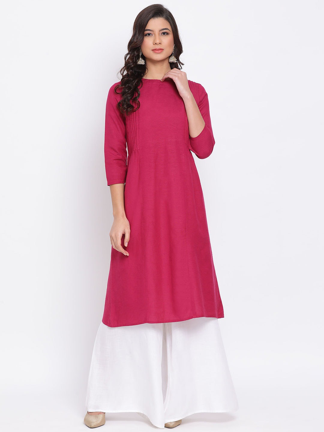 

Oxolloxo Women Fuchsia Woven Design A-Line Kurta