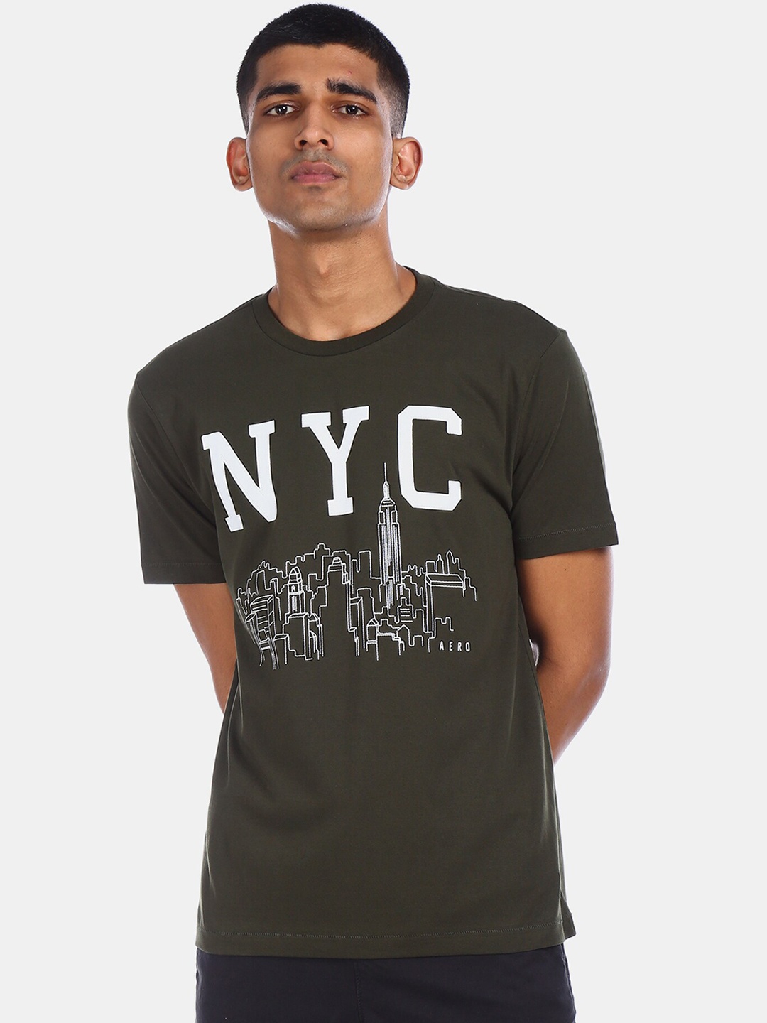 

Aeropostale Men Green Printed Round Neck Pure Cotton T-shirt