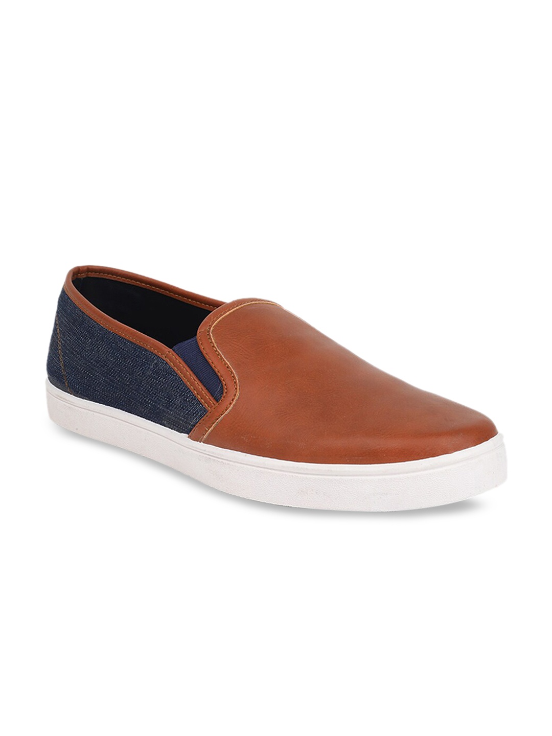 Bata Men Brown & Navy Blue Colorblocked Slip-On Sneakers