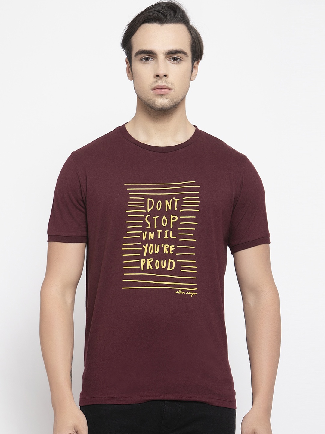 

Allen Cooper Men Maroon Slim Fit Printed Round Neck T-shirt