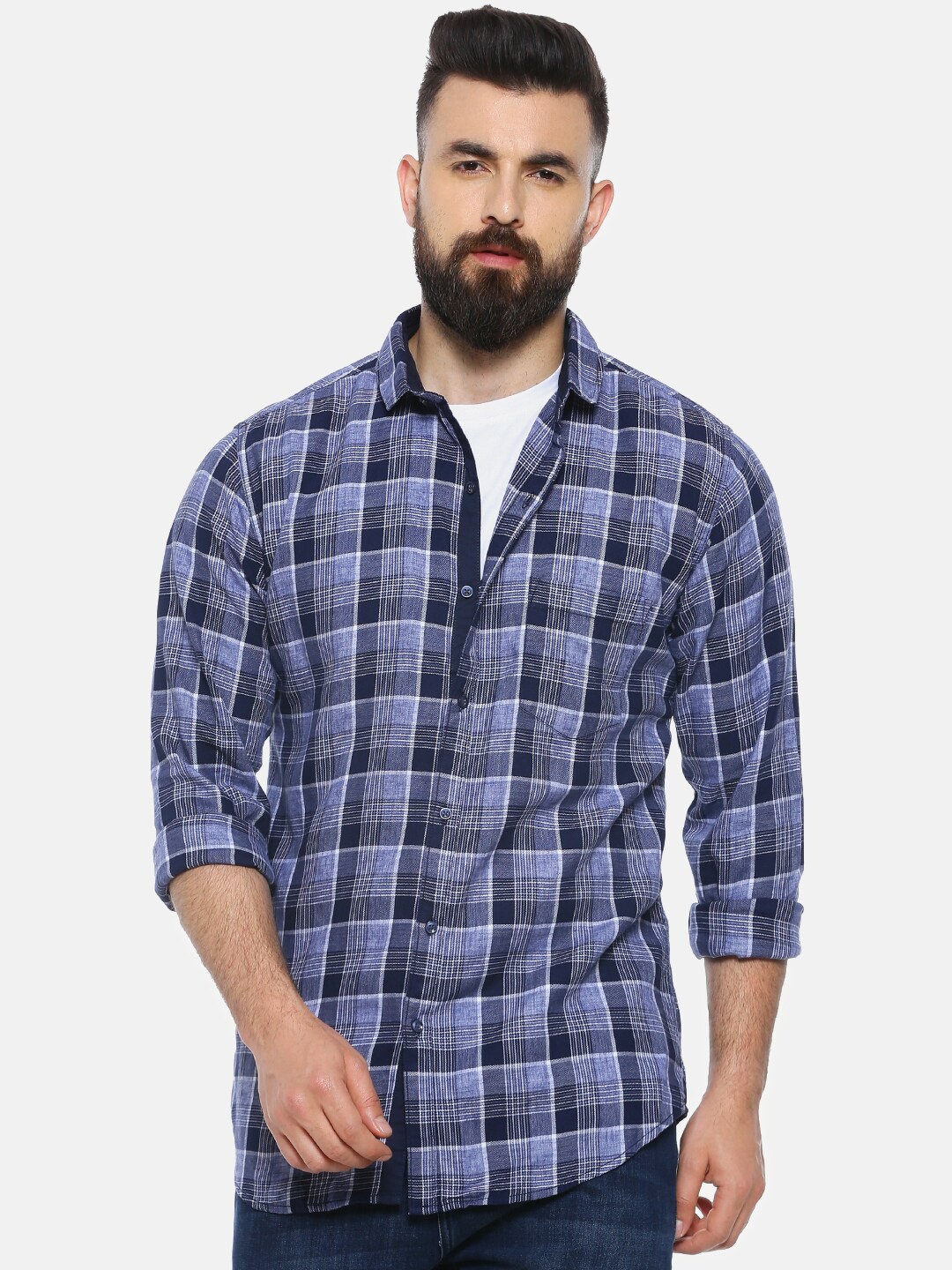 

Campus Sutra Men Blue Regular Fit Checked Casual Shirt