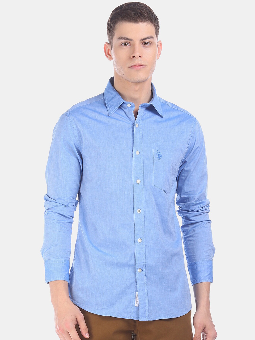 

U.S. Polo Assn. Men Blue Regular Fit Solid Casual Shirt
