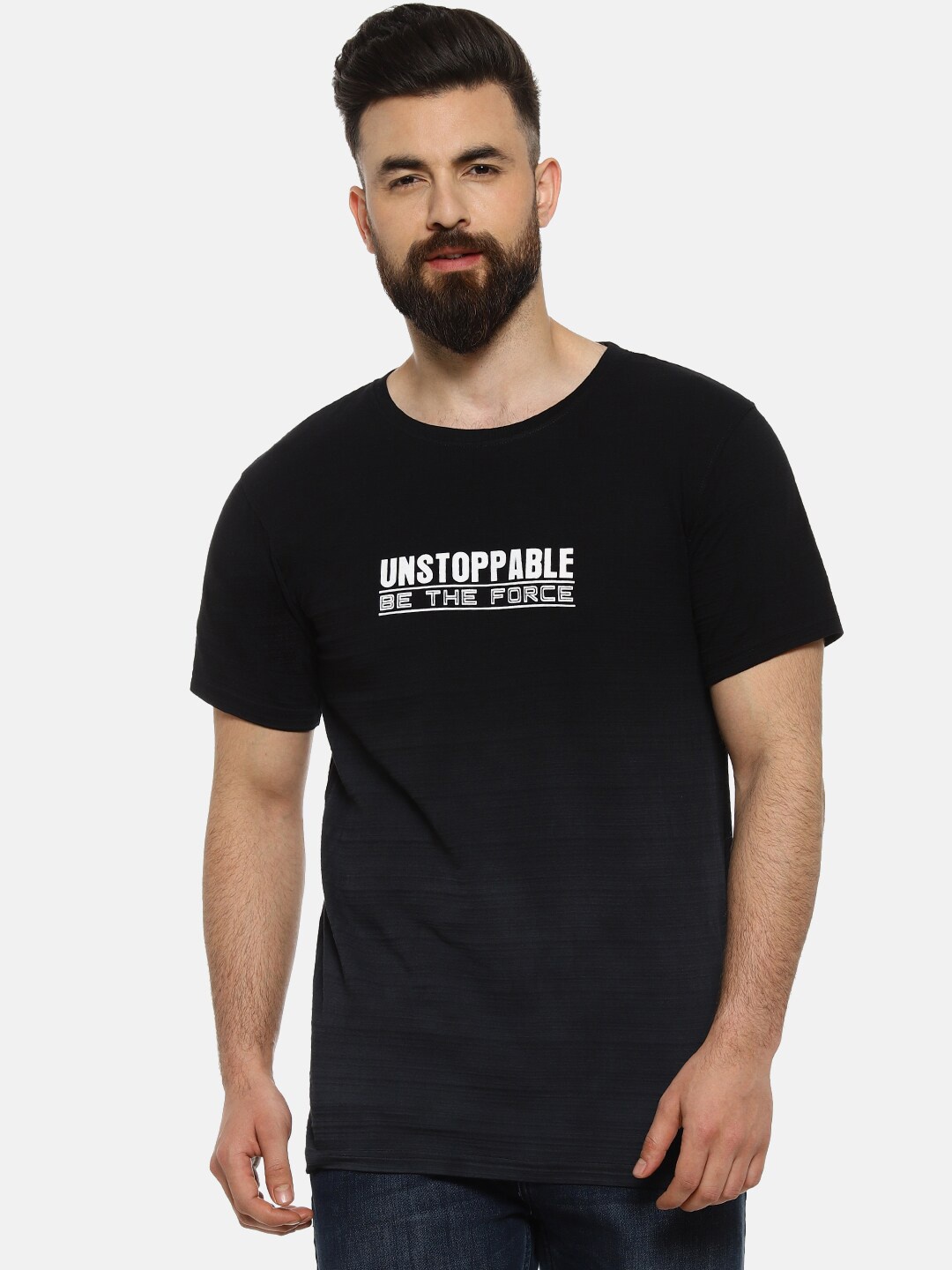 

Campus Sutra Men Black & White Printed Round Neck T-shirt