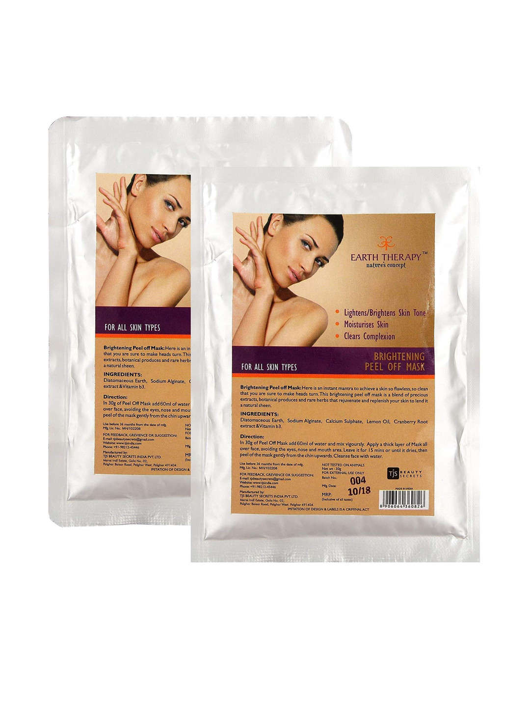 

EARTH THERAPY Women Pack of 2 Brightening Peel Off Mask 60gm, White