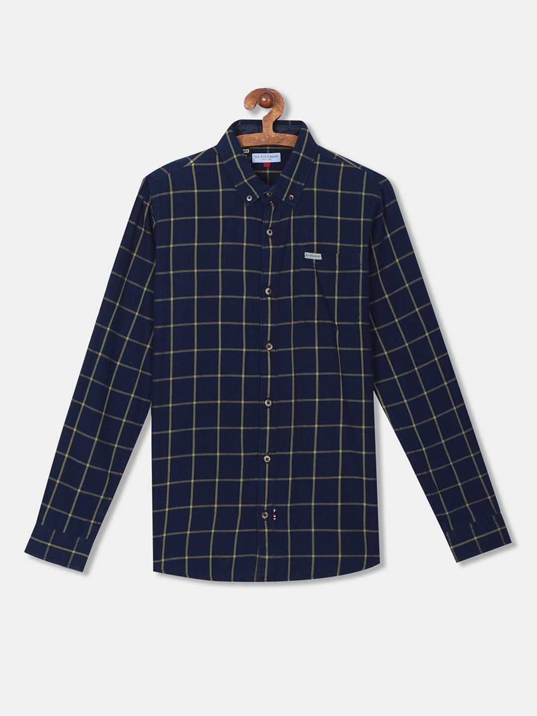 

U.S. Polo Assn. Kids Boys Navy Blue & Yellow Regular Fit Checked Casual Shirt