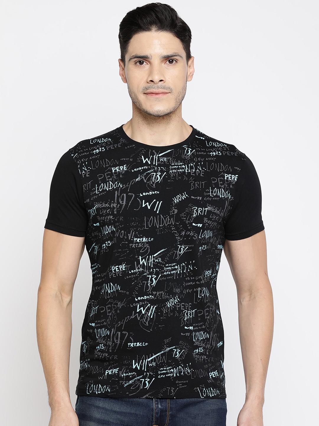 

Pepe Jeans Men Black Printed Round Neck T-shirt
