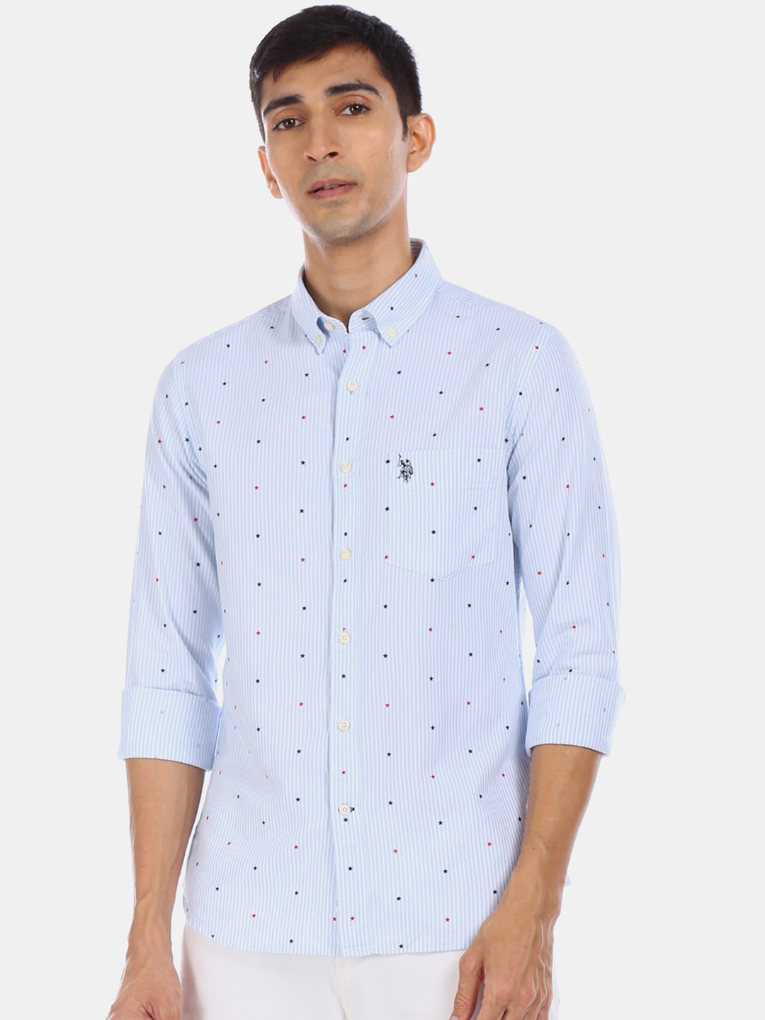 

U.S. Polo Assn. Men Blue & Off-White Regular Fit Striped Casual Shirt