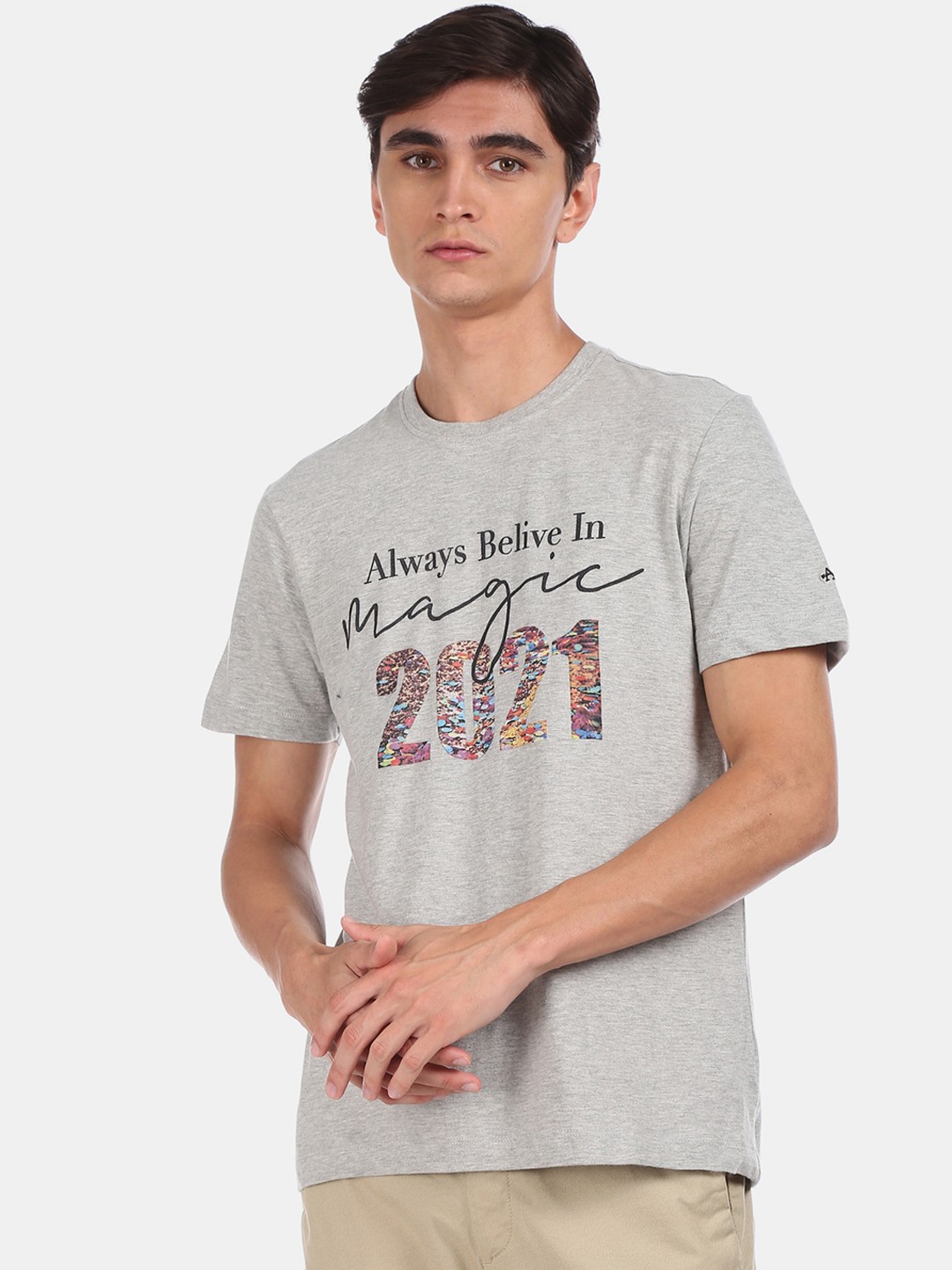 

Arrow New York Men Grey Printed Round Neck T-shirt