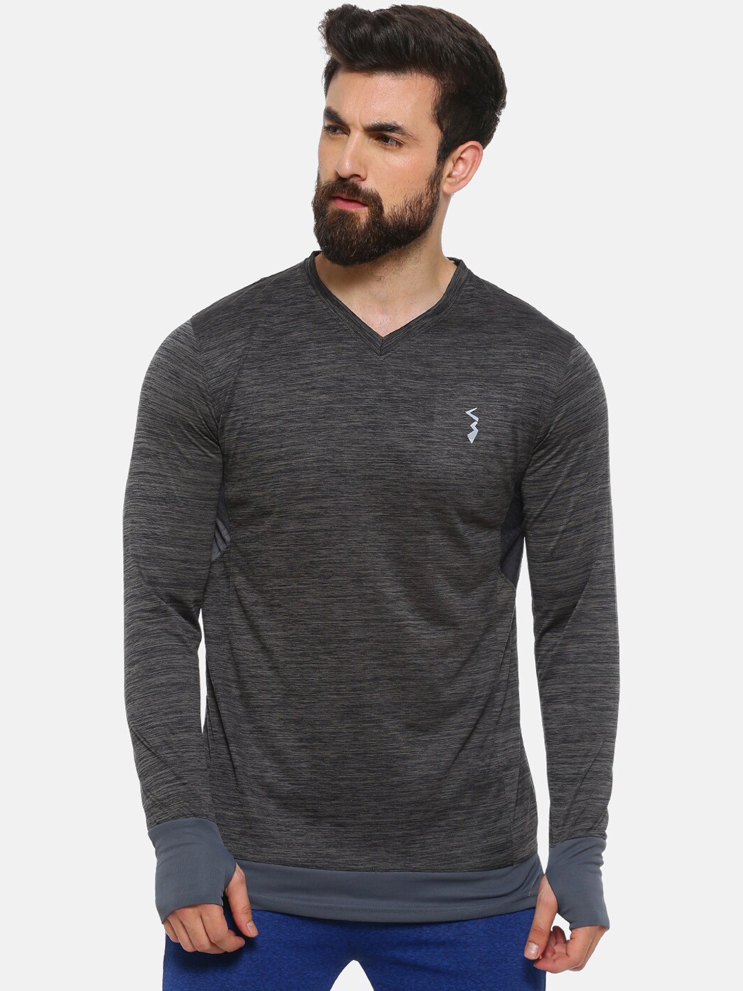 

Campus Sutra Men Charcoal Grey Solid V-Neck Anti-Microbial T-shirt