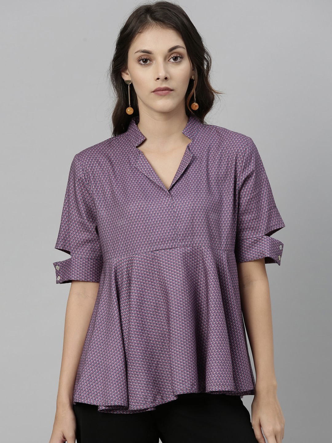 

RAREISM Women Mauve Geometric Printed Empire Top
