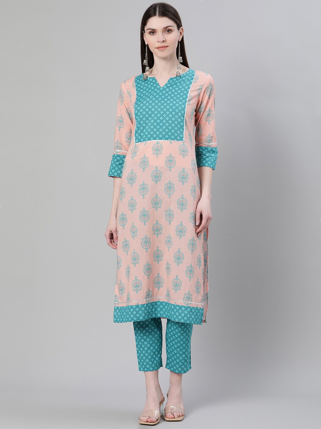 

ZIYAA Women Pink & Blue Printed Kurta with Trousers