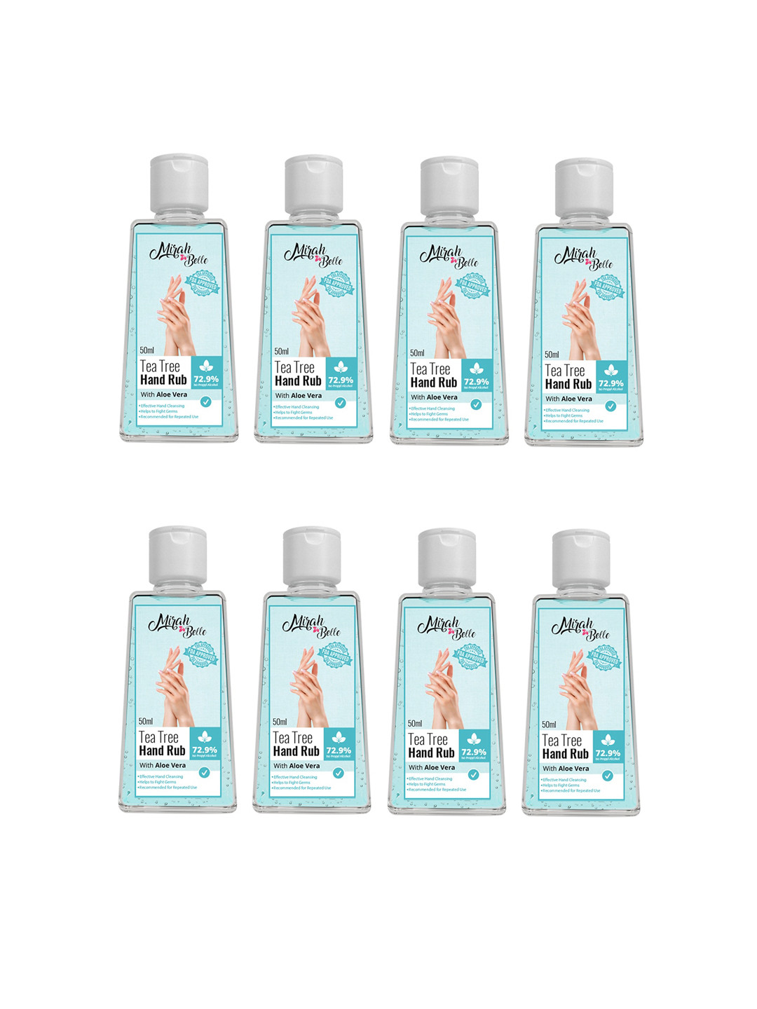 

Mirah Belle Unisex Pack Of 8 Tea Tree Aloe Vera Hand Rub Sanitizer 400 ml, Blue