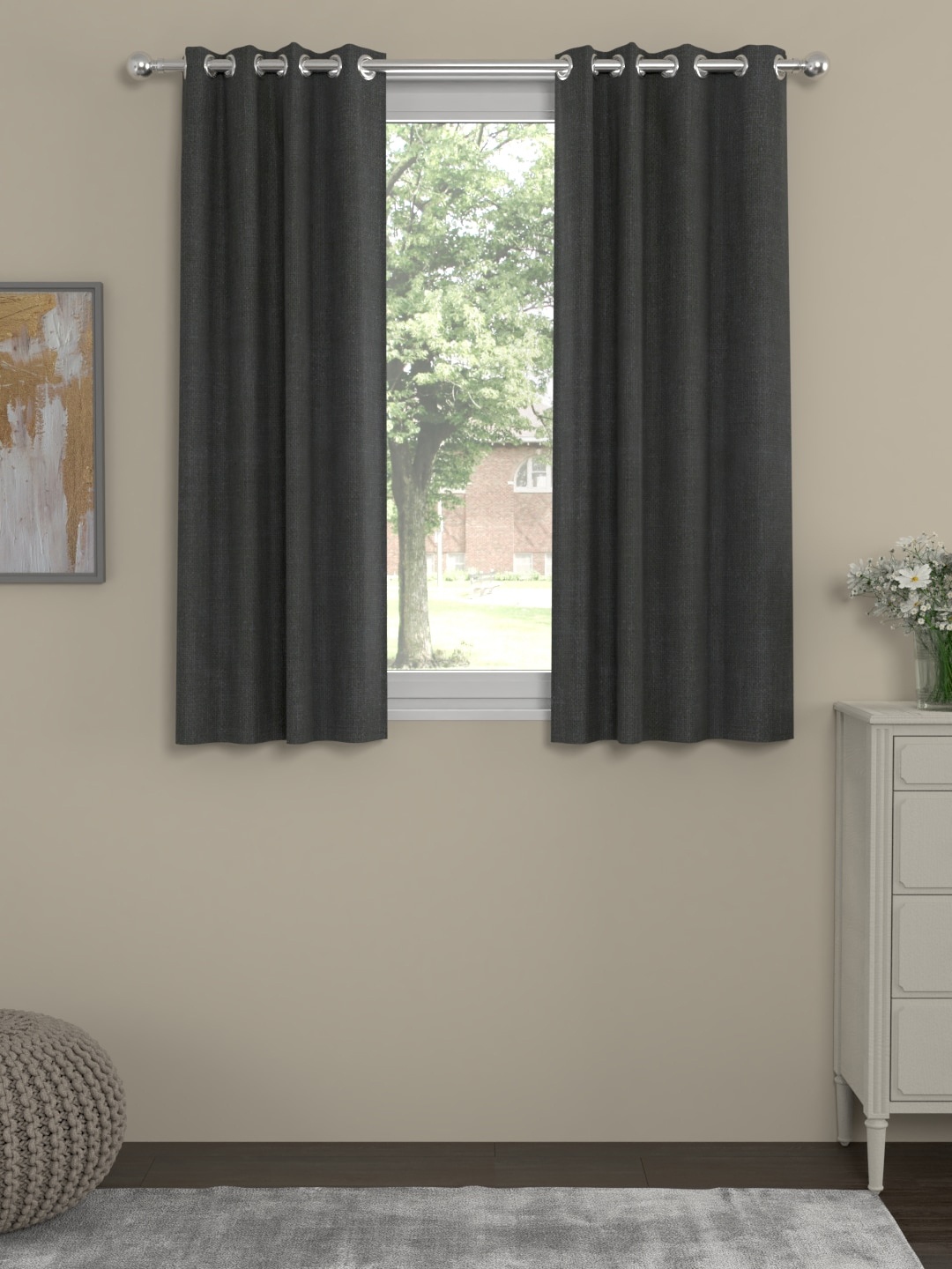 

ROSARA HOME Charcoal Grey Solid Window Single Curtain