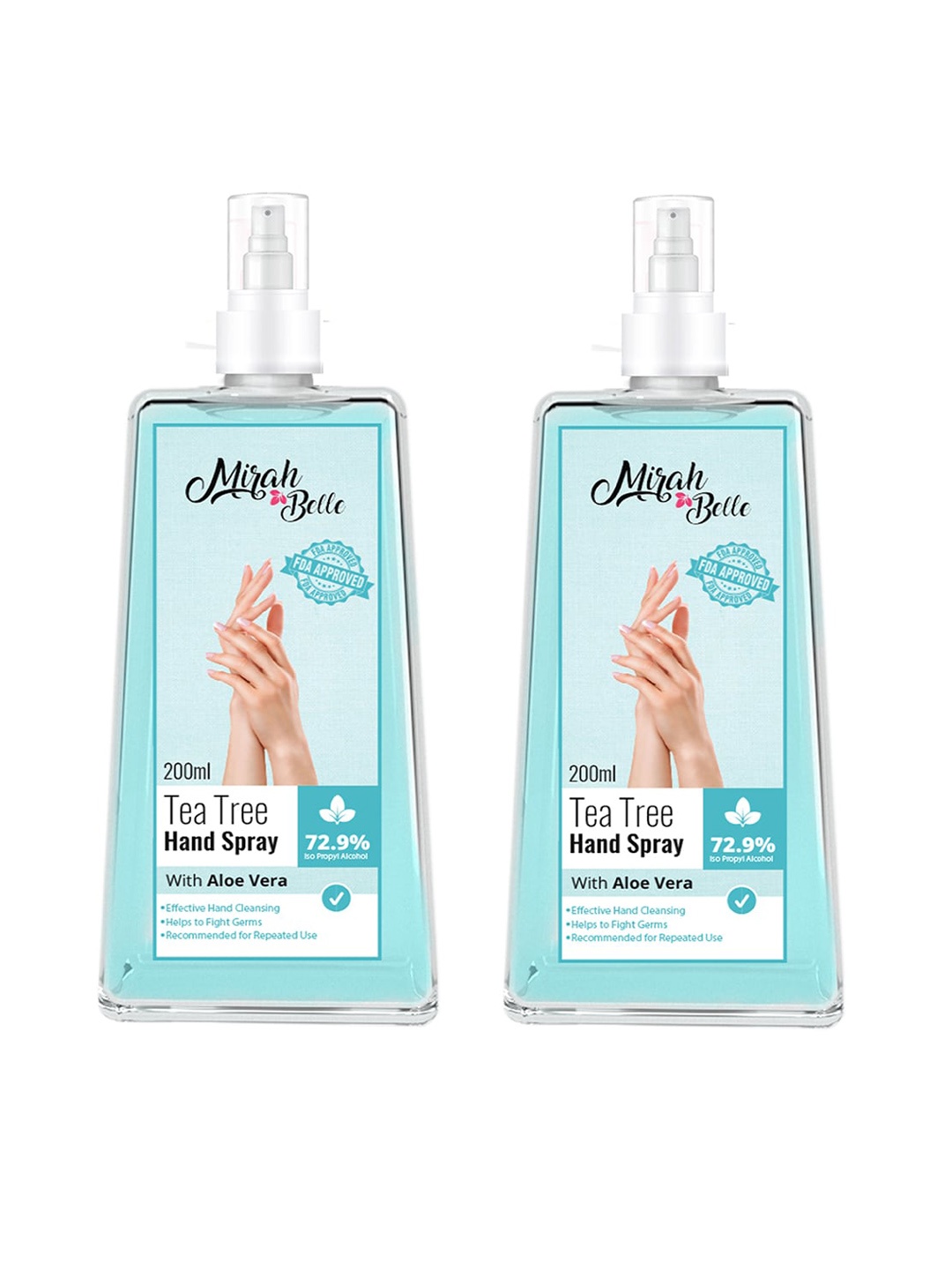 

Mirah Belle Pack Of 2 Tea Tree & Aloe Vera Hand Spray Sanitizer 400 ml, Blue