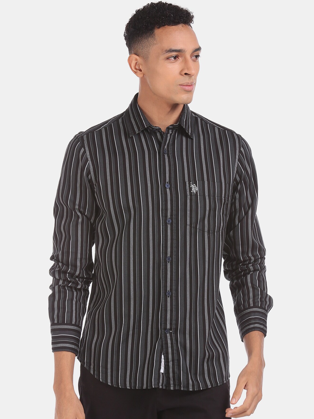 

U.S. Polo Assn. Men Black Regular Fit Striped Casual Shirt