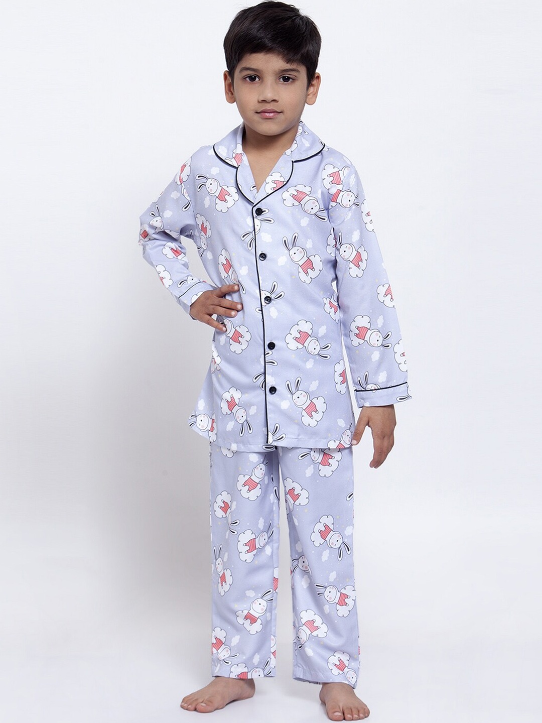 

MAXENCE Boys Purple & White Printed Night Suit