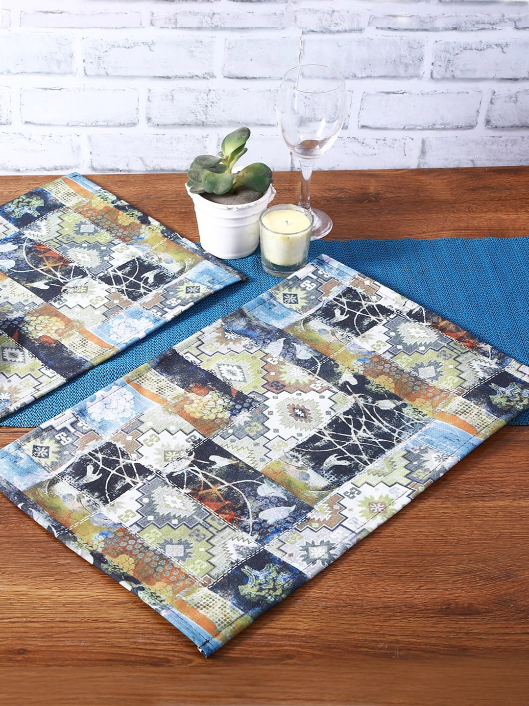 

ROMEE Set Of 6 Blue & White Geometric Printed Table Placemats