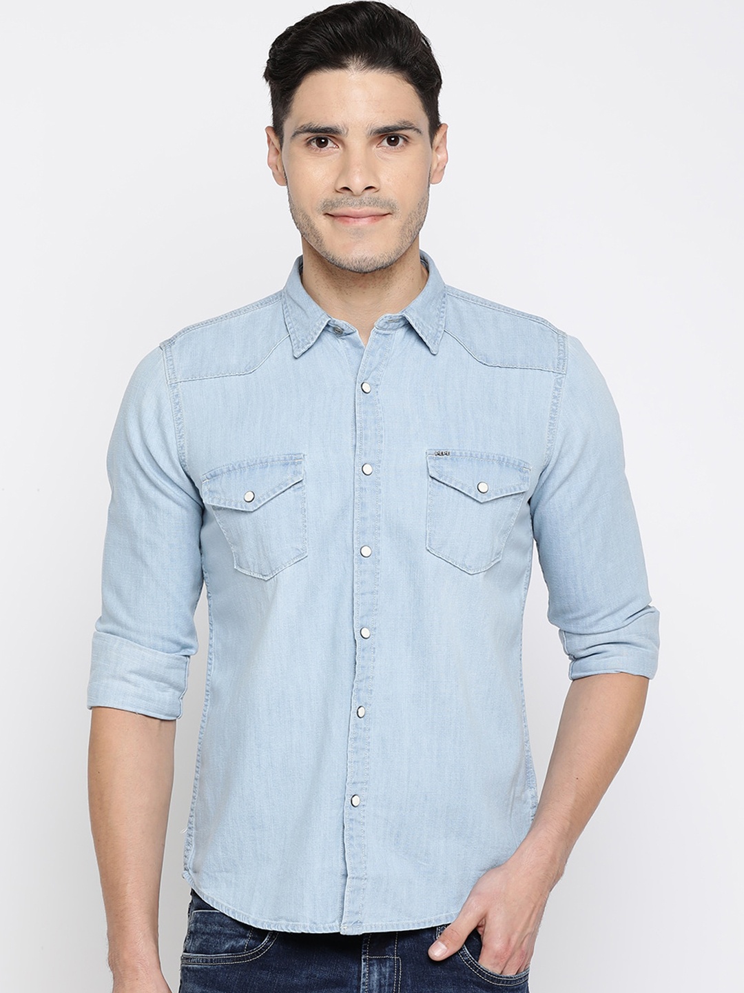 

Pepe Jeans Men Blue Regular Fit Solid Casual Shirt
