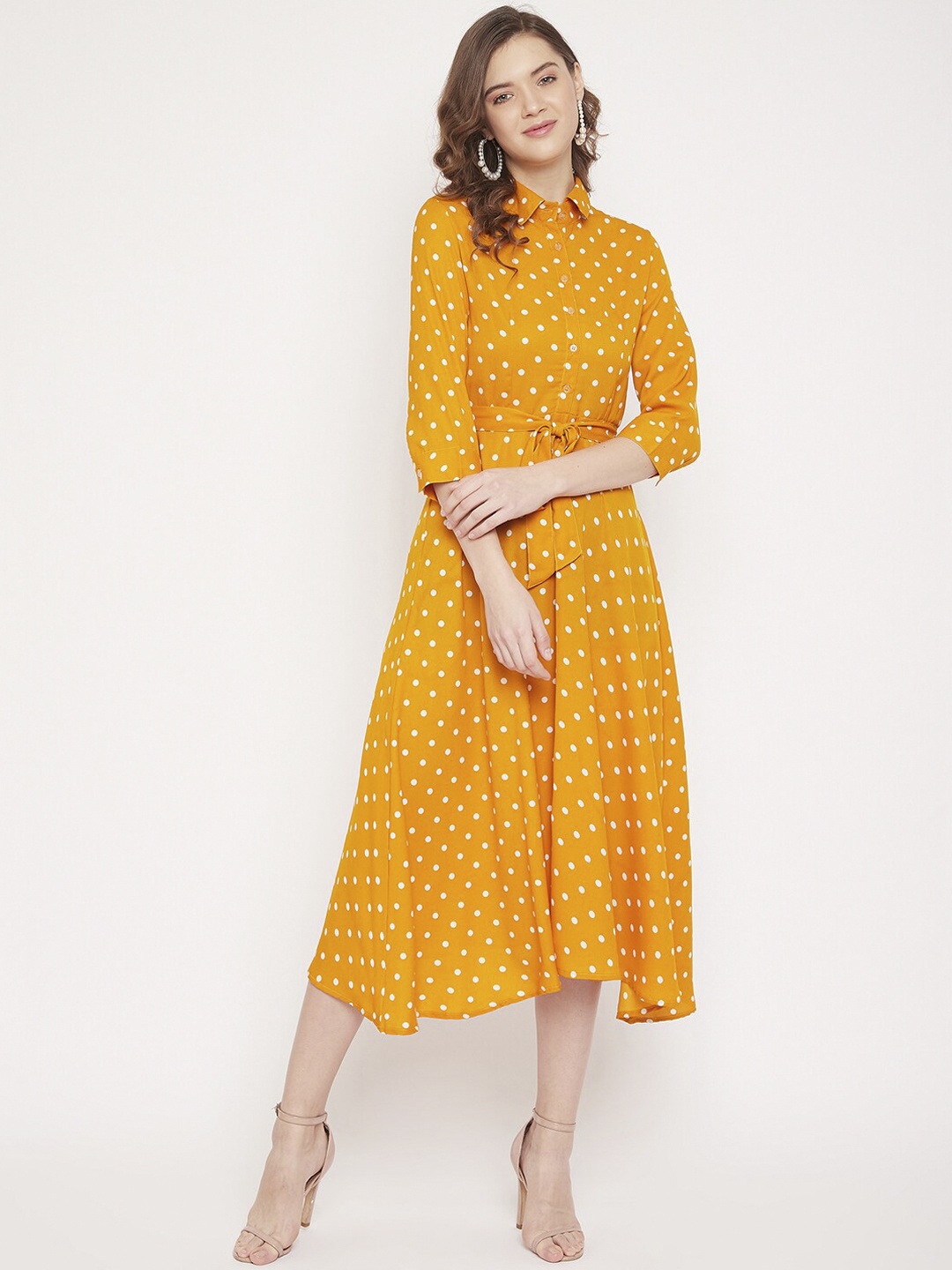 

PANIT Mustard Yellow Crepe Shirt Maxi Dress