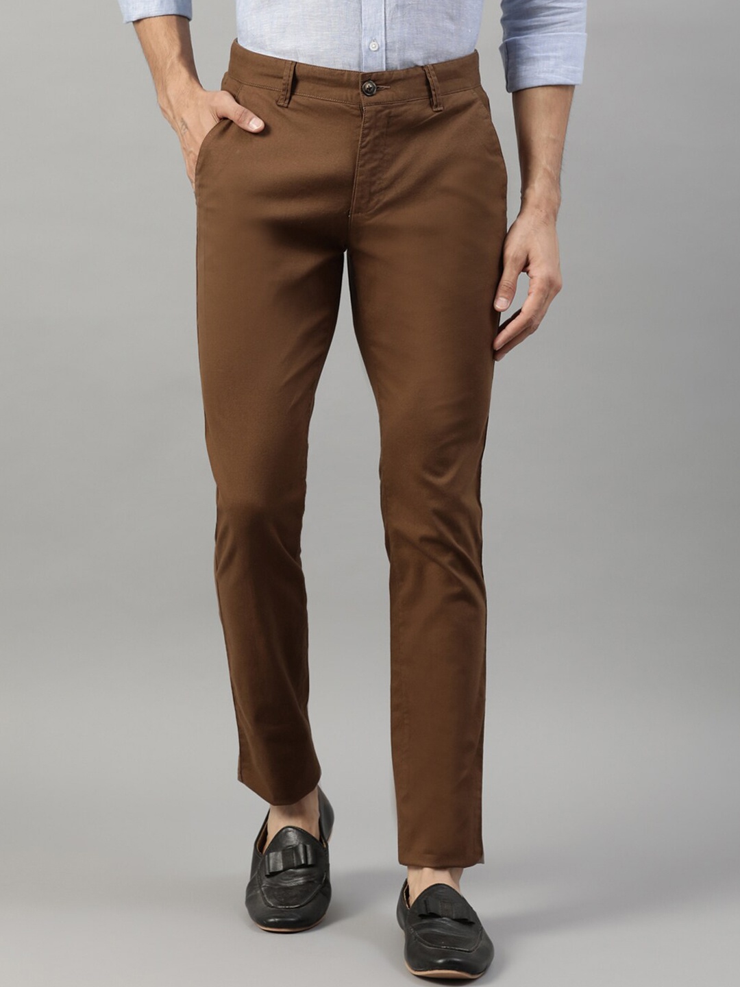 

HARSAM Men Brown Slim Fit Solid Regular Trousers