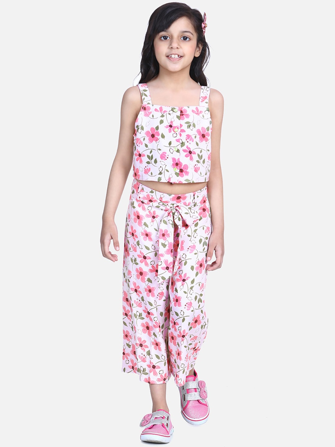 

Naughty Ninos Girls White & Pink Printed Top with Palazzos