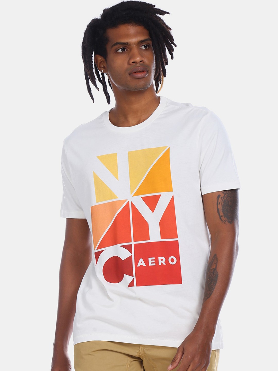 

Aeropostale Men White Printed Round Neck T-shirt