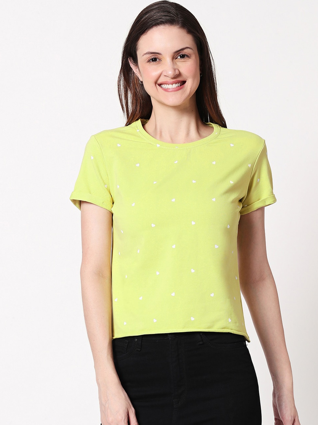 

Zeyo Women Lemon Yellow Printed Crop Top
