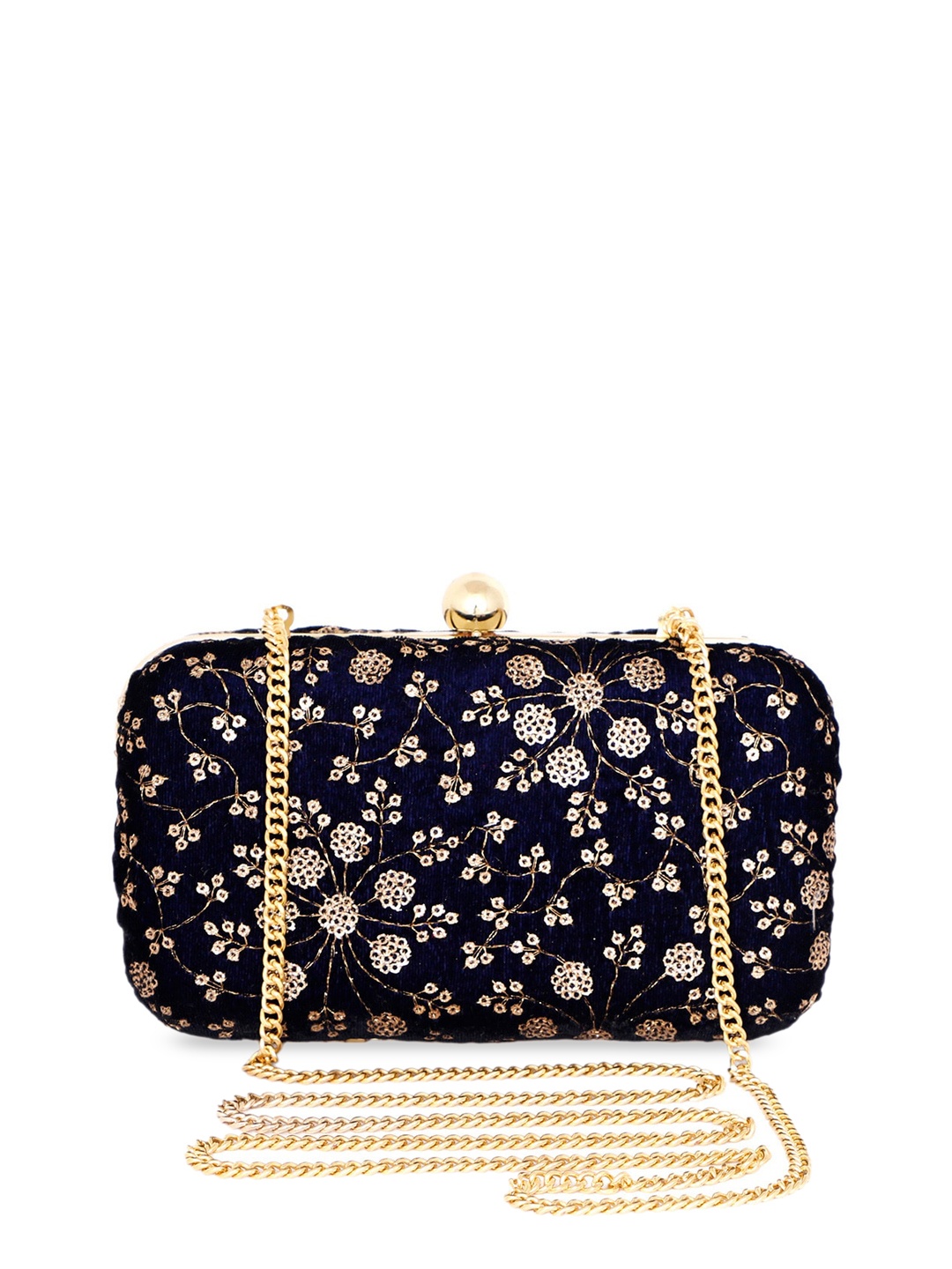 

REZZY Navy Blue & Gold-Toned Embellished Clutch