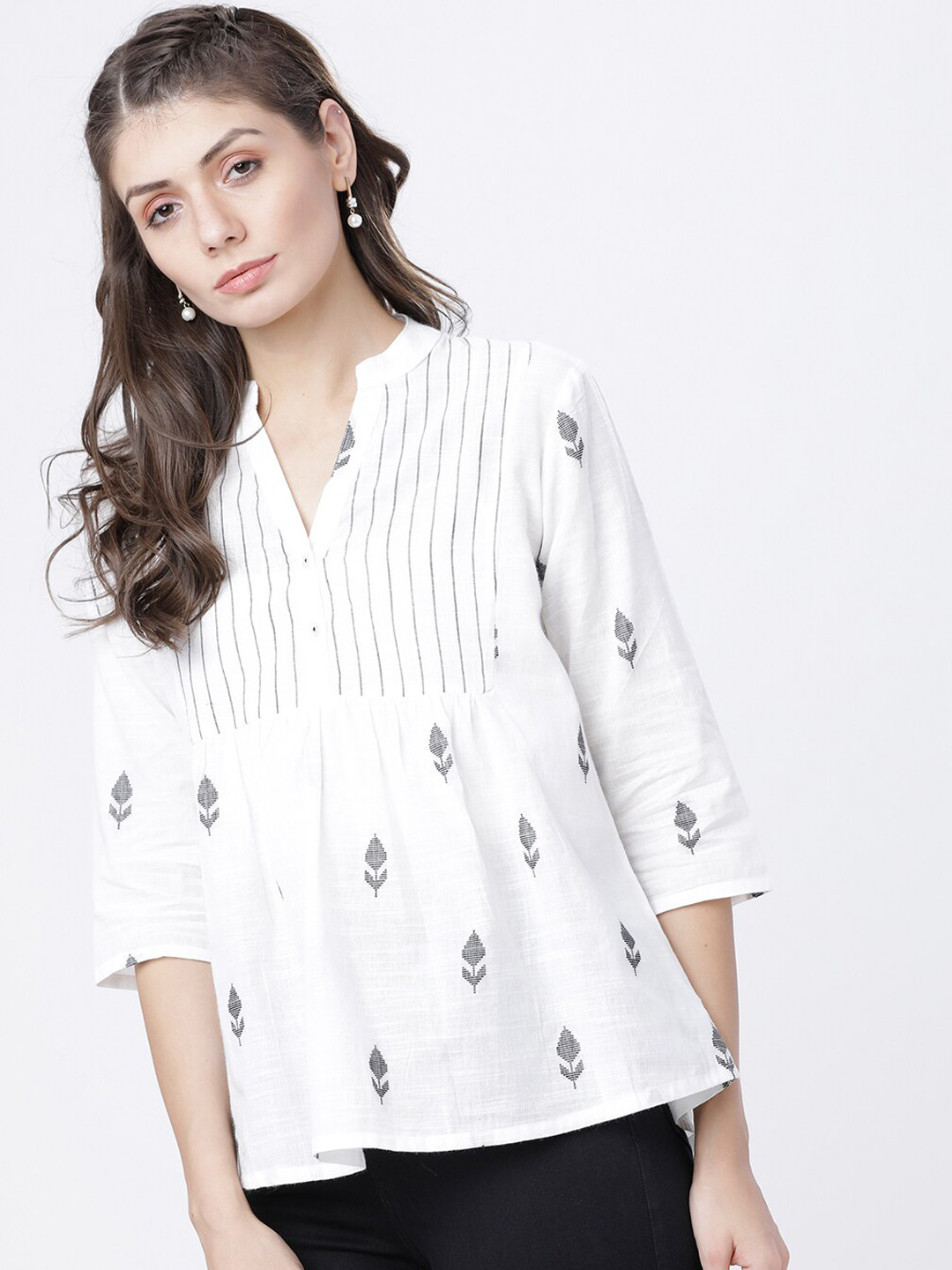 

Vishudh Women Off-White Printed A-Line Top