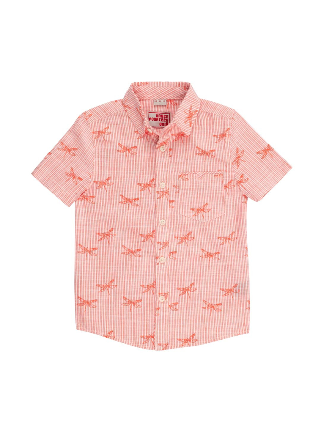 UNDER FOURTEEN ONLY Boys Peach-Coloured Regular Fit Printed Casual Shirt