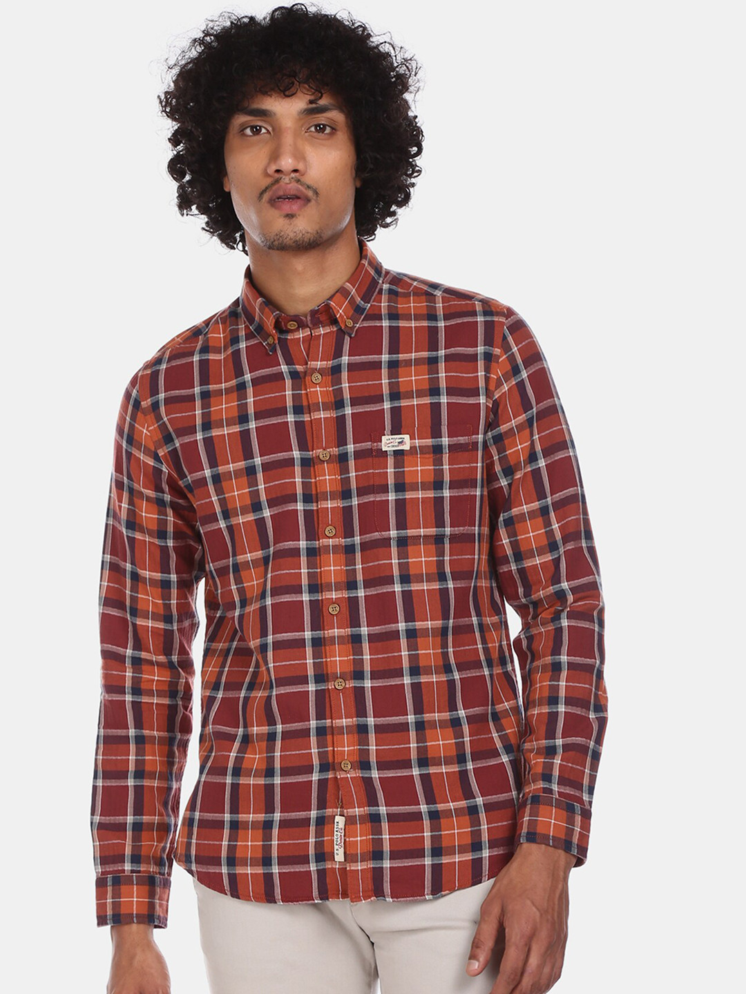 

U.S. Polo Assn. Denim Co. Men Rust & Orange Regular Fit Checked Cotton Casual Shirt