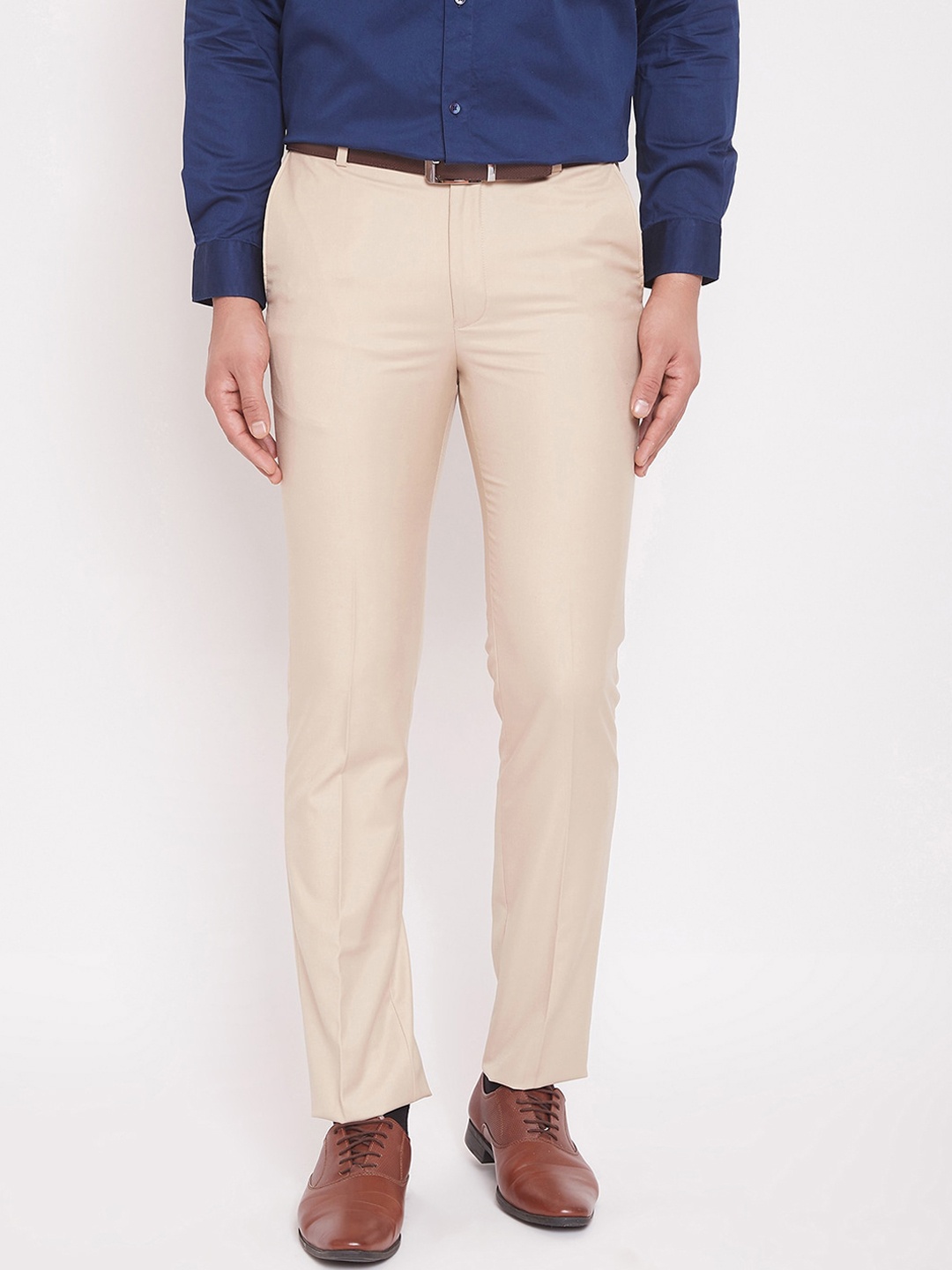 

Canary London Men Beige Slim Fit Solid Formal Trousers