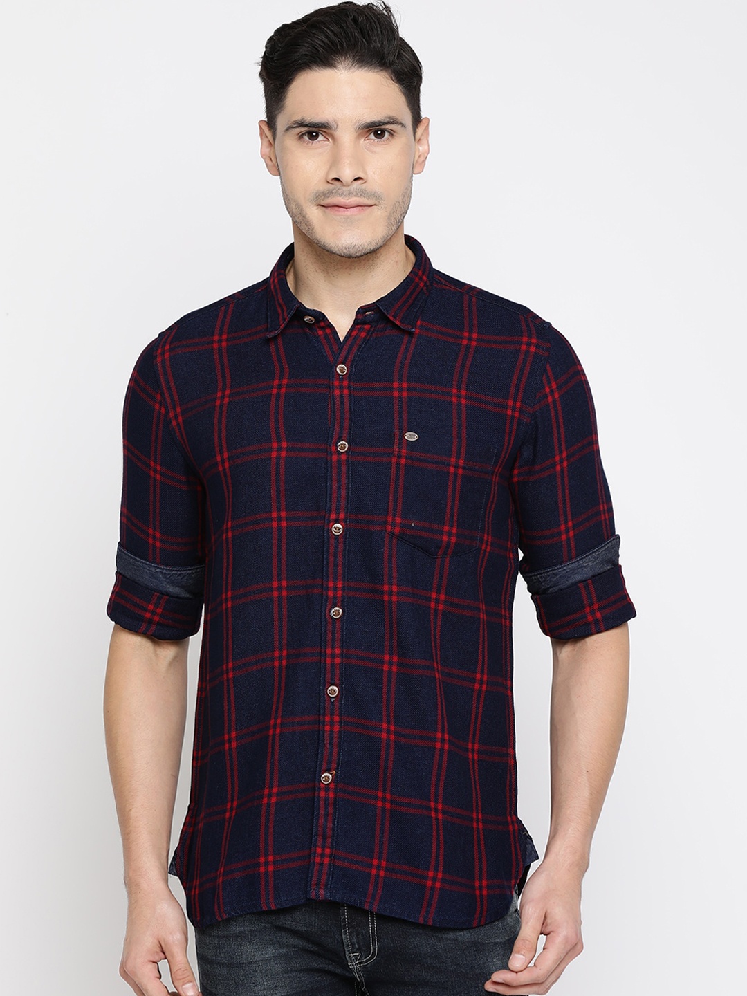 

Pepe Jeans Men Red & Blue Regular Fit Checked Casual Shirt