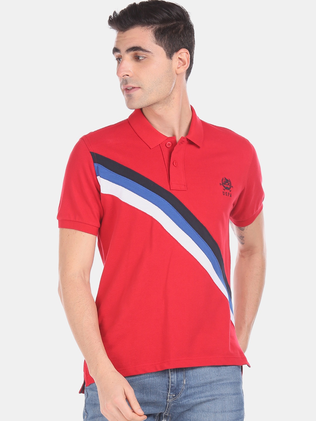

U.S. Polo Assn. Red & Blue Striped Collar T-shirt