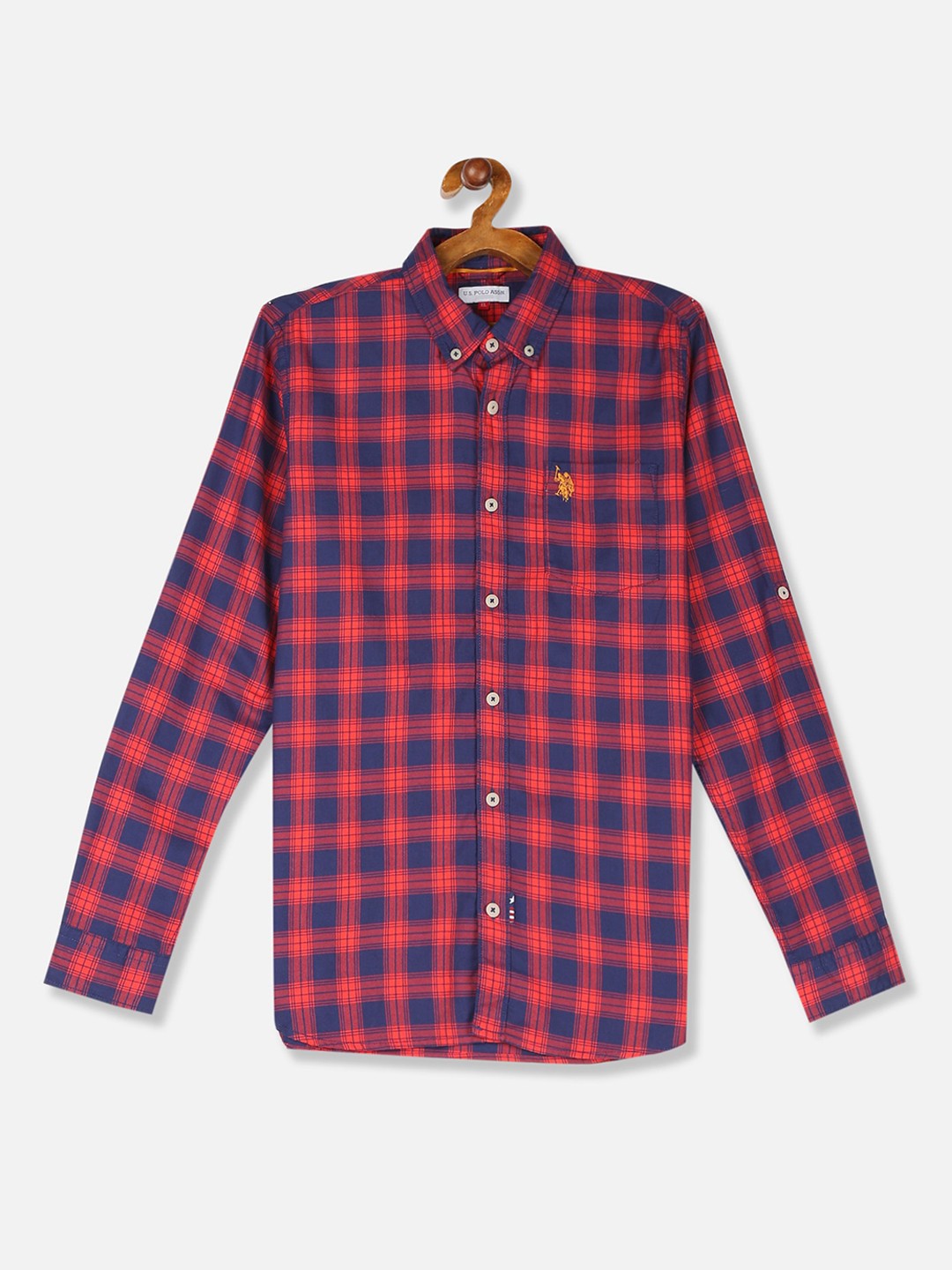 

U.S. Polo Assn. Kids Boys Red & Navy Blue Regular Fit Checked Casual Shirt
