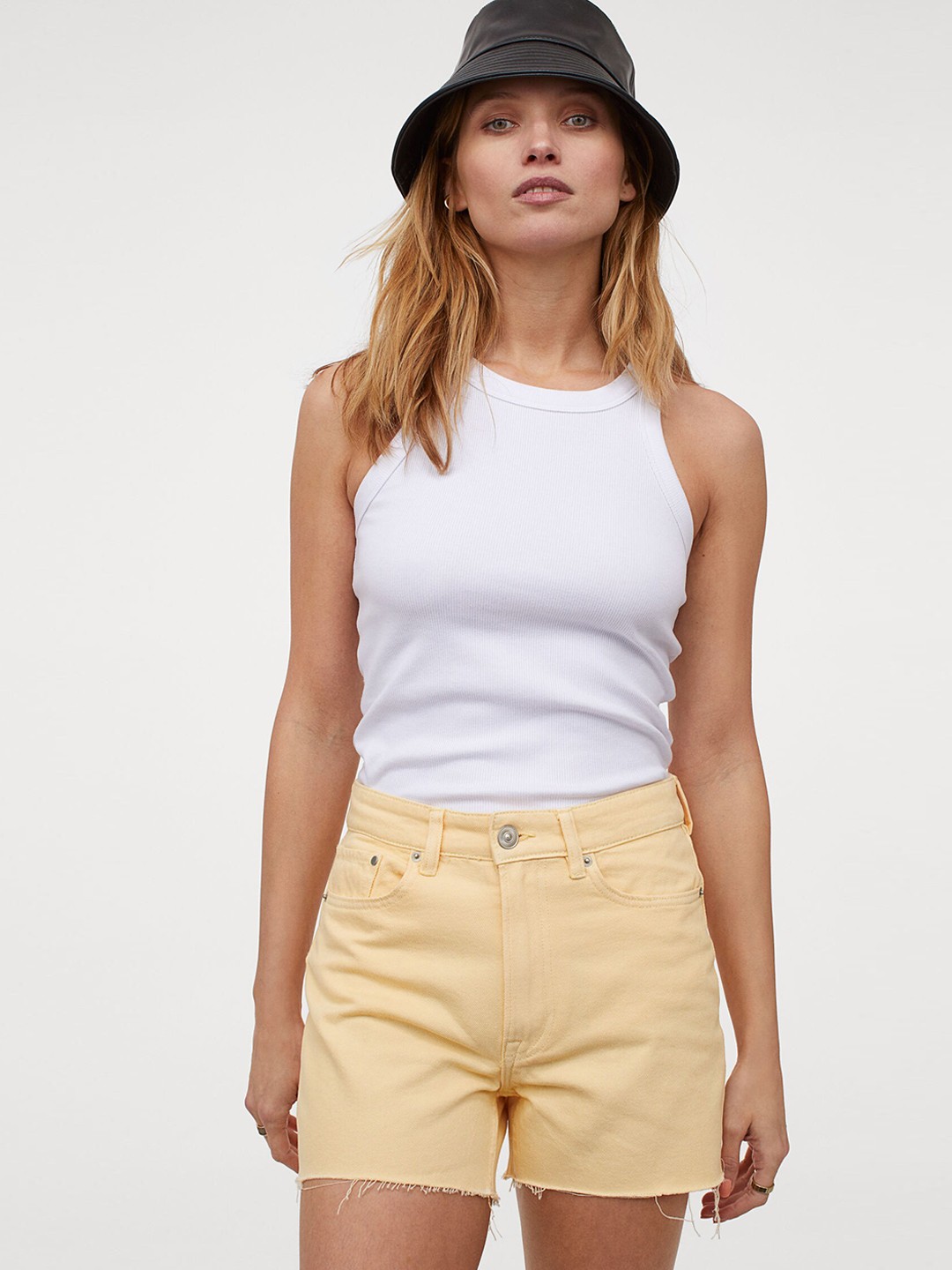 

H&M Women Yellow Solid Slim Fit Denim Shorts