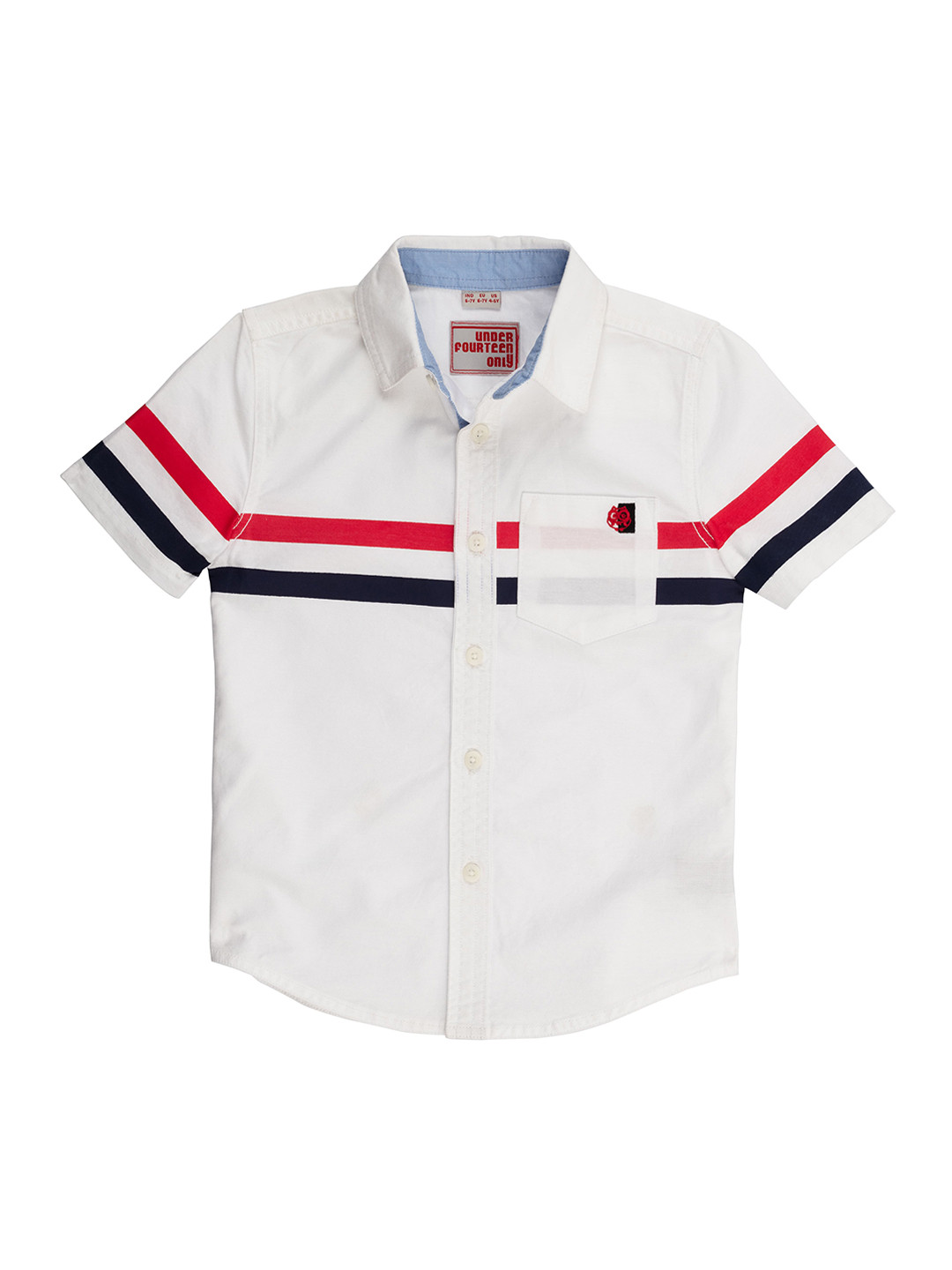 

UNDER FOURTEEN ONLY Boys White Regular Fit Striped Casual Shirt